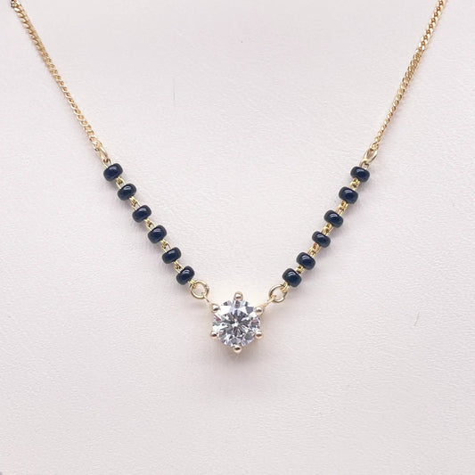 18ct Yellow Gold Lab Grown 6 Claw Diamond 0.70ct Black Beads Mangalsutra Necklace IGI Certified  Mangalsutra Chains