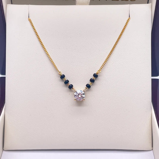 18ct Yellow Gold Lab Grown Diamond 0.50ct Black Beads Mangalsutra Necklace  Mangalsutra Chains