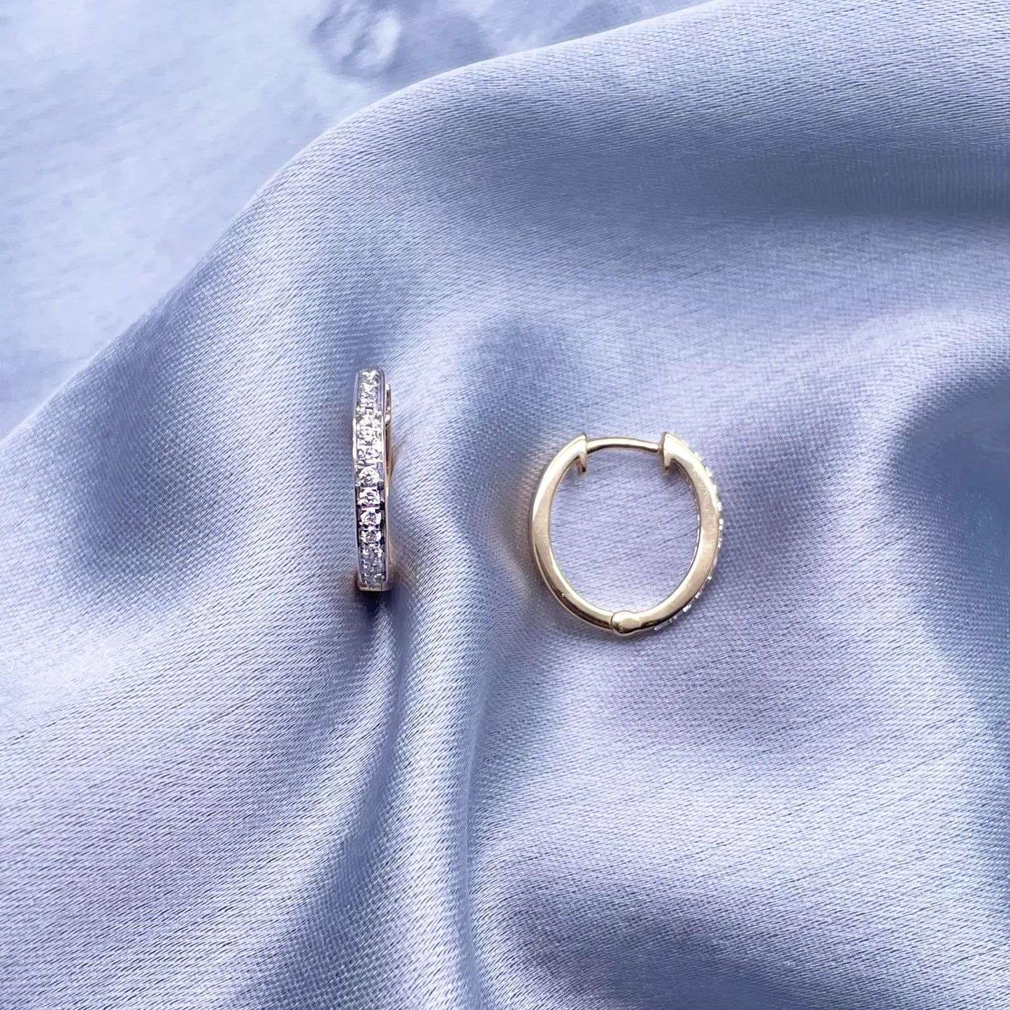 18ct Yellow Gold Natural Diamond Pair of Hoop Huggies Earrings 0.22ct 