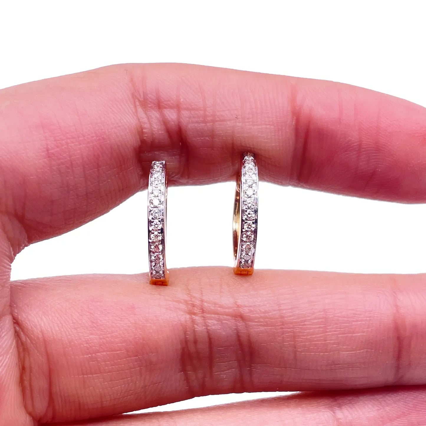 18ct Yellow Gold Natural Diamond Pair of Hoop Huggies Earrings 0.22ct 