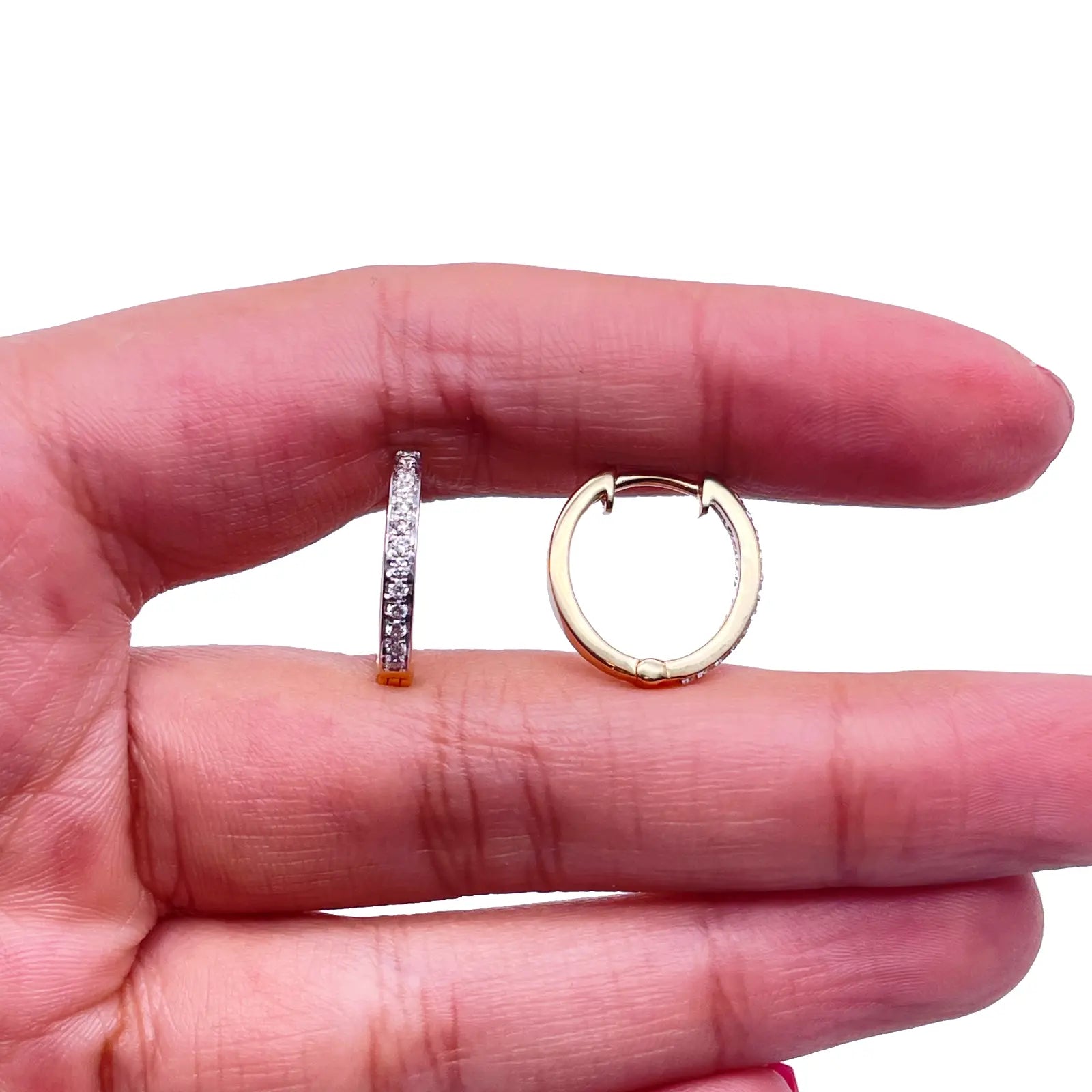 18ct Yellow Gold Natural Diamond Pair of Hoop Huggies Earrings 0.22ct 