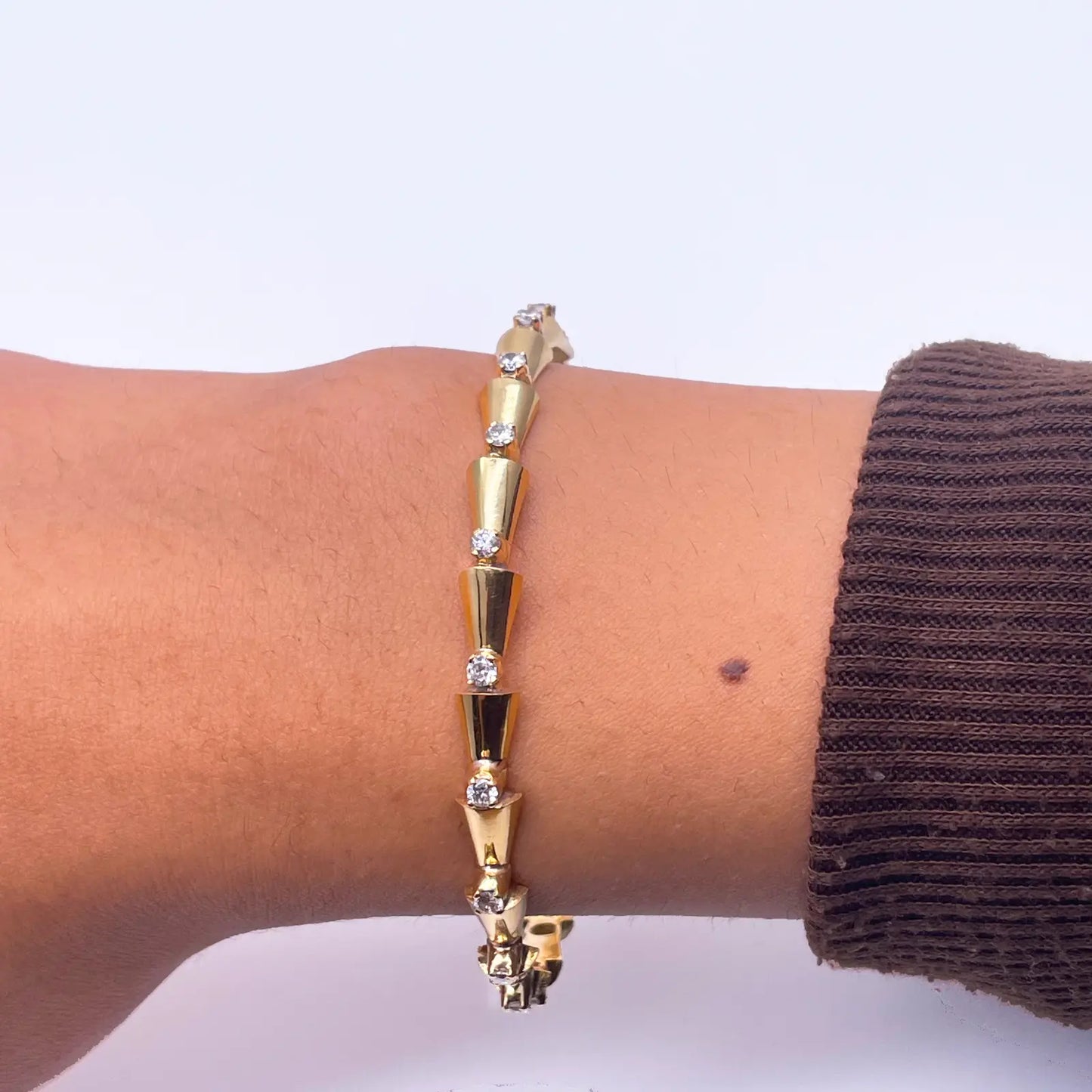 18ct Yellow Gold Solid Fancy Round Diamond Cuff Bangle Bracelet 1.00ct  Diamond Bracelets