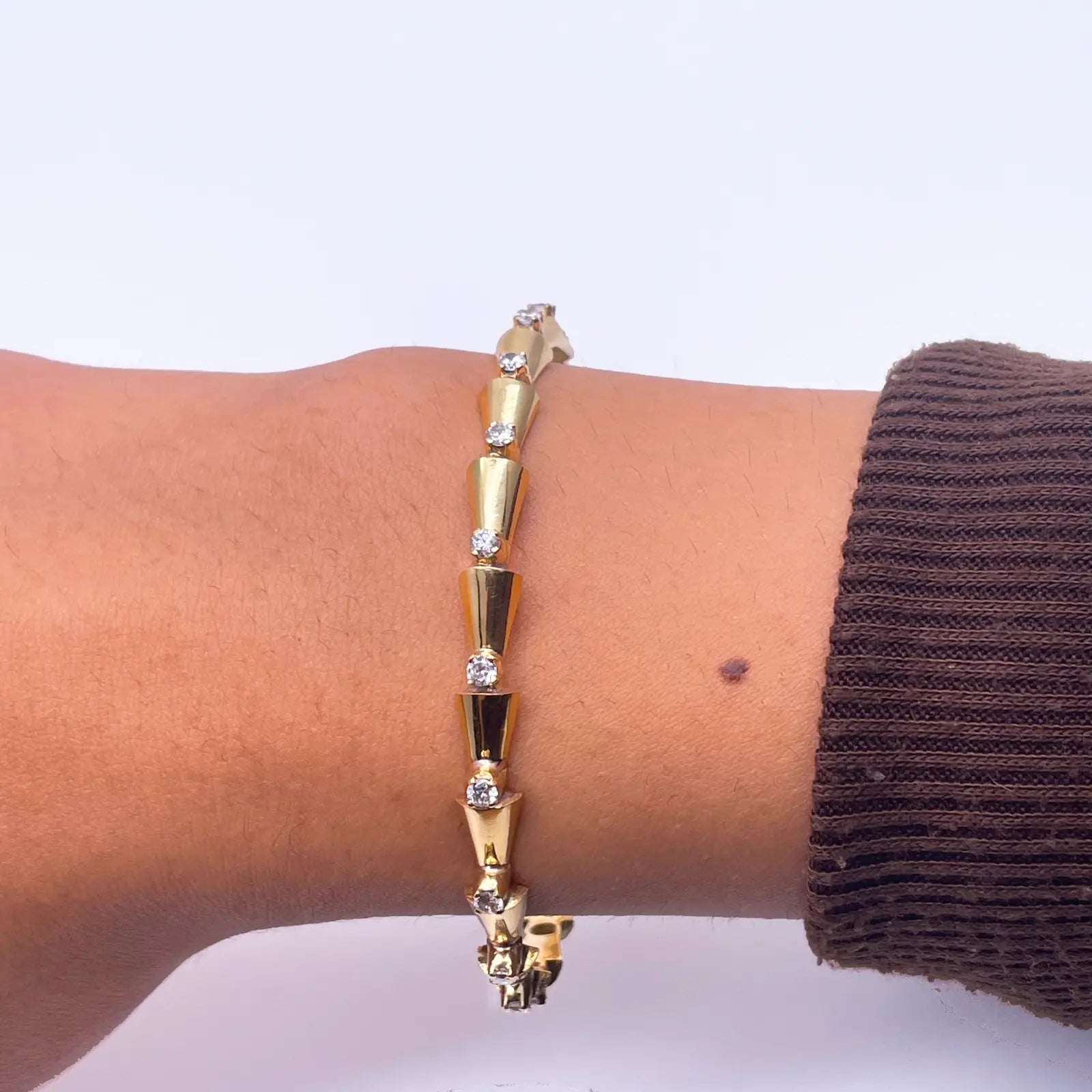 18ct Yellow Gold Solid Fancy Round Diamond Cuff Bangle Bracelet 1.00ct  Diamond Bracelets