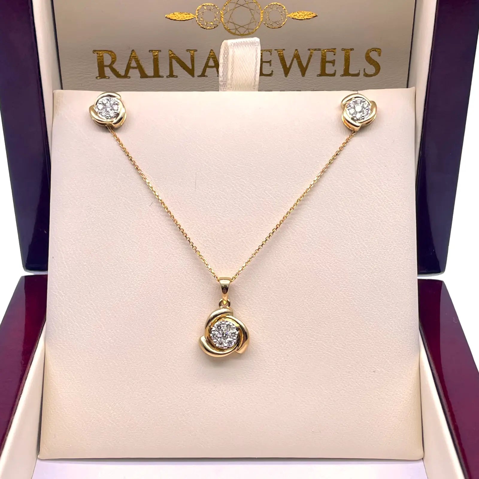 18ct Yellow Gold Spiral Diamond Pendant, Chain and Earrings Set 0.46ct 16'' Inches 