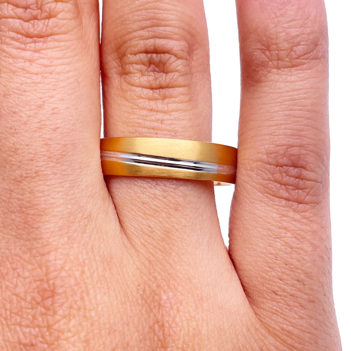 18ct Yellow/White Gold Bicolour Mens Wedding 5mm Band Double Wrapped Groove 