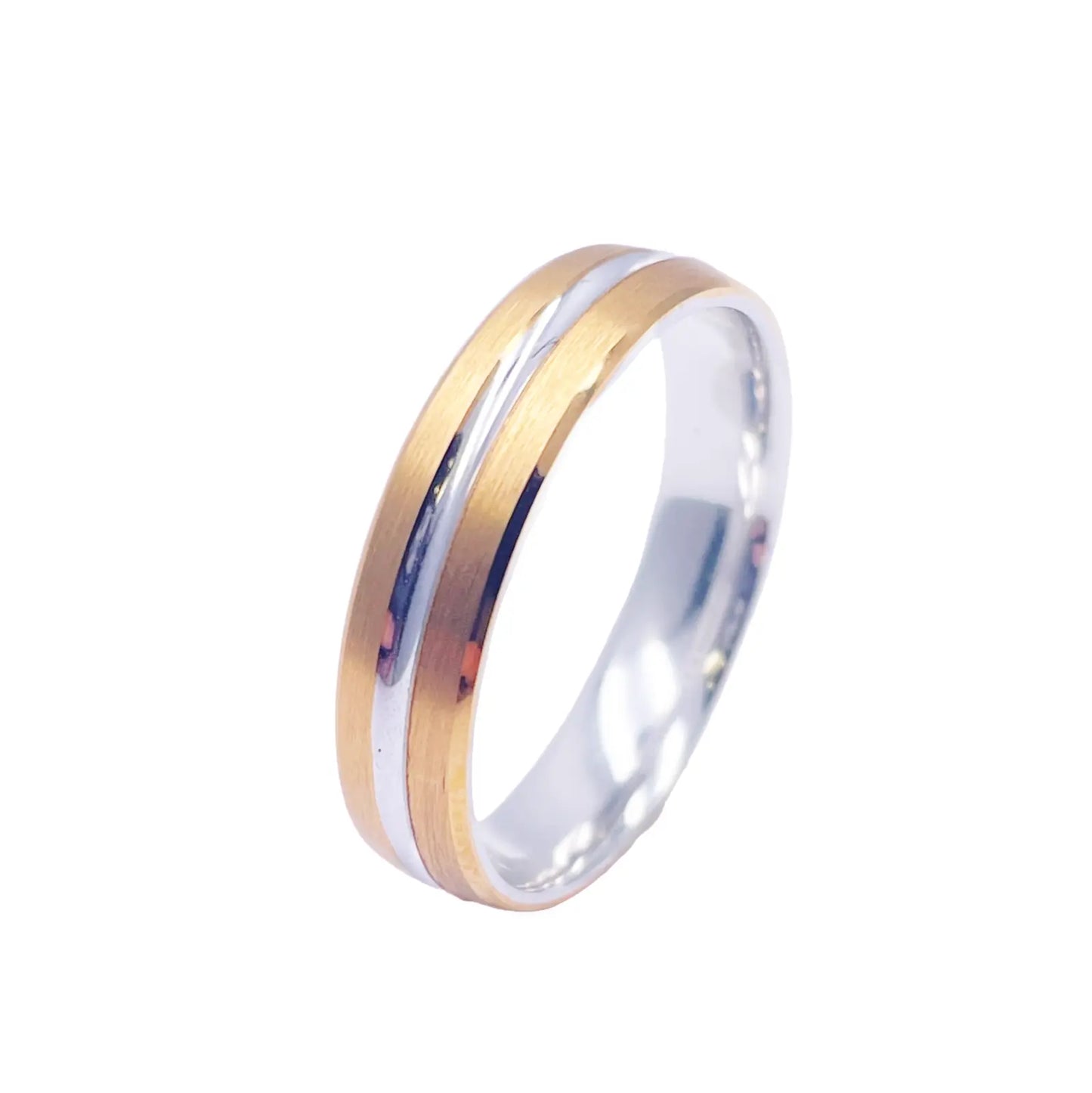 18ct Yellow/White Gold Bicolour Mens Wedding 5mm Band Middle Groove Bevelled 