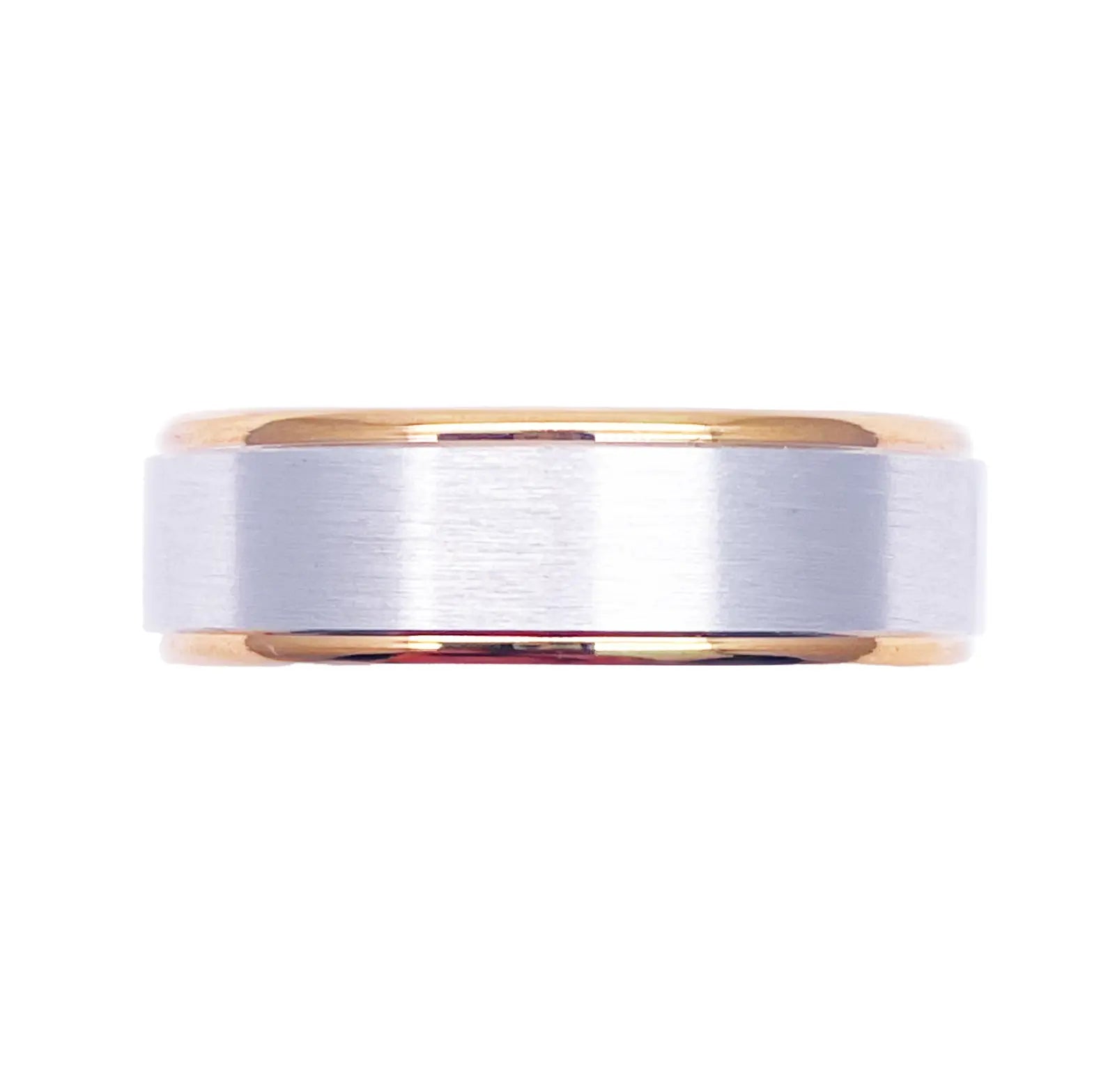 18ct Yellow/White Gold Mens Wedding 6mm Band Matt Middle & High Polished Edges 