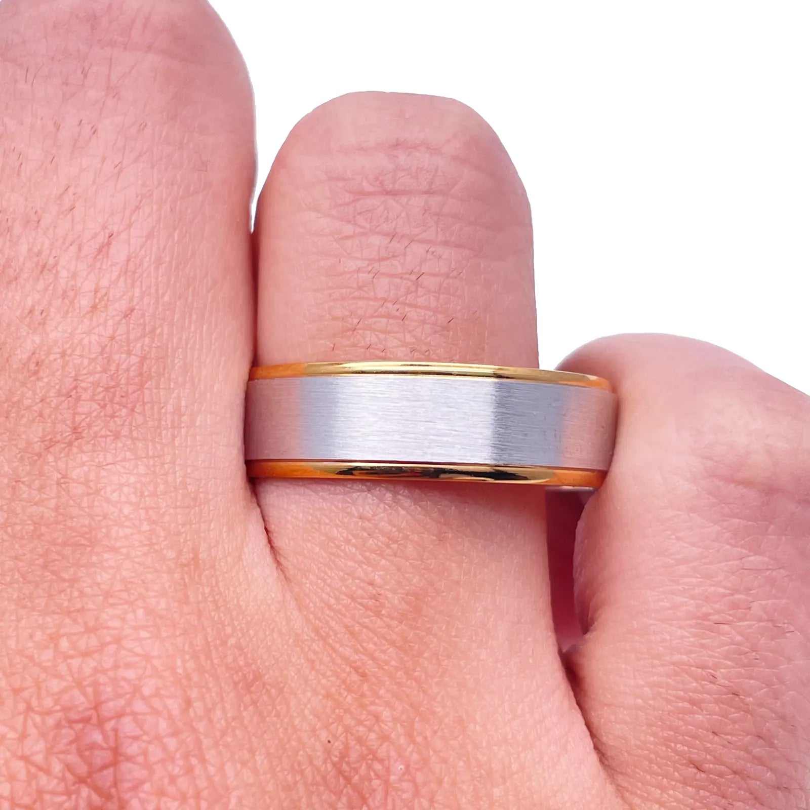 18ct Yellow/White Gold Mens Wedding 6mm Band Matt Middle & High Polished Edges 