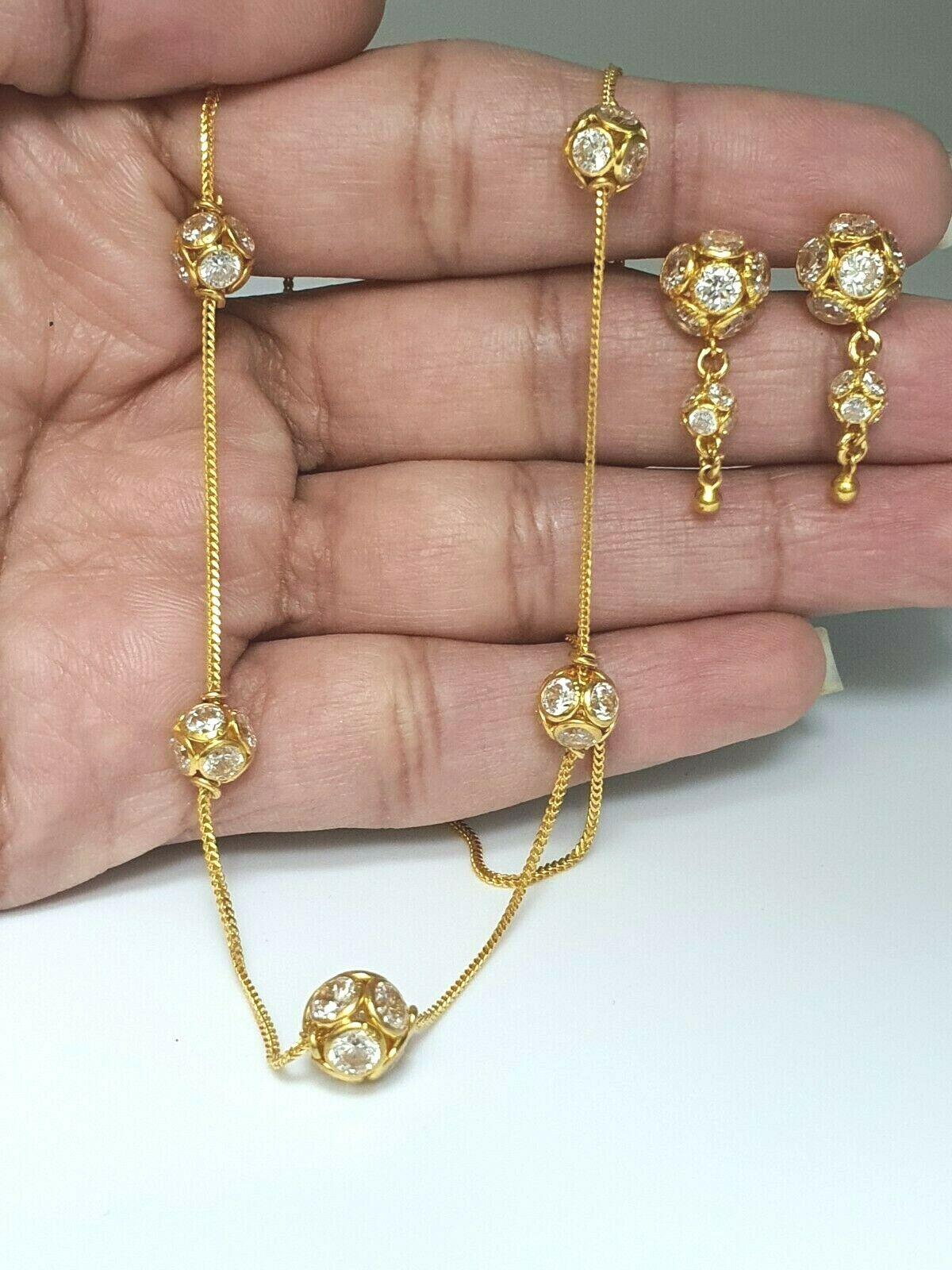 22ct Yellow Gold & Cluster Cz Chain Necklace with Matching Earrings