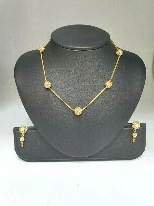 22ct Yellow Gold & Cluster Cz Chain Necklace with Matching Earrings