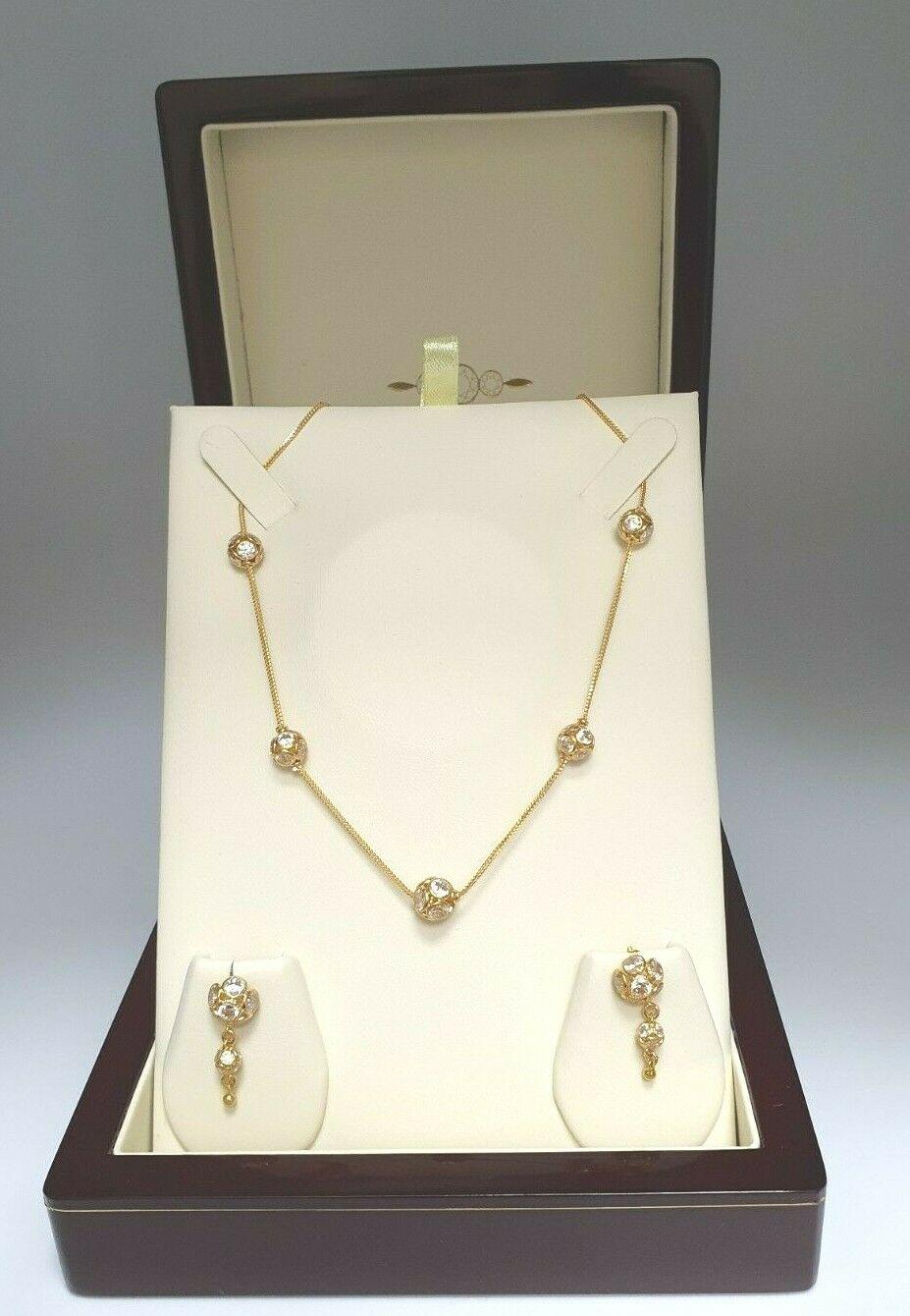 22ct Yellow Gold & Cluster Cz Chain Necklace with Matching Earrings