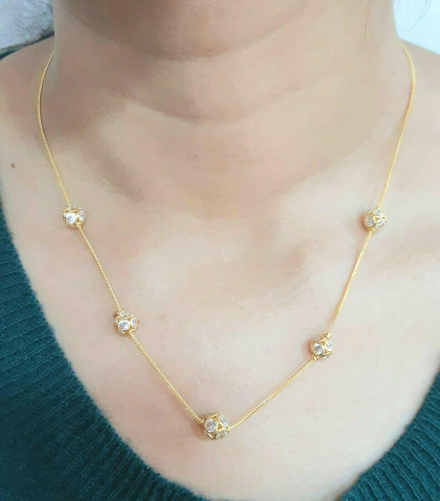 22ct Yellow Gold & Cluster Cz Chain Necklace with Matching Earrings