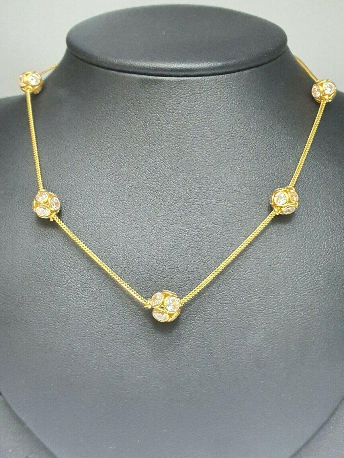 22ct Yellow Gold & Cluster Cz Chain Necklace with Matching Earrings