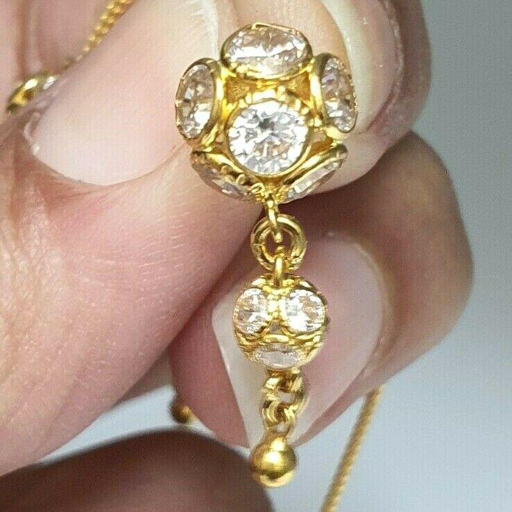 22ct Yellow Gold & Cluster Cz Chain Necklace with Matching Earrings