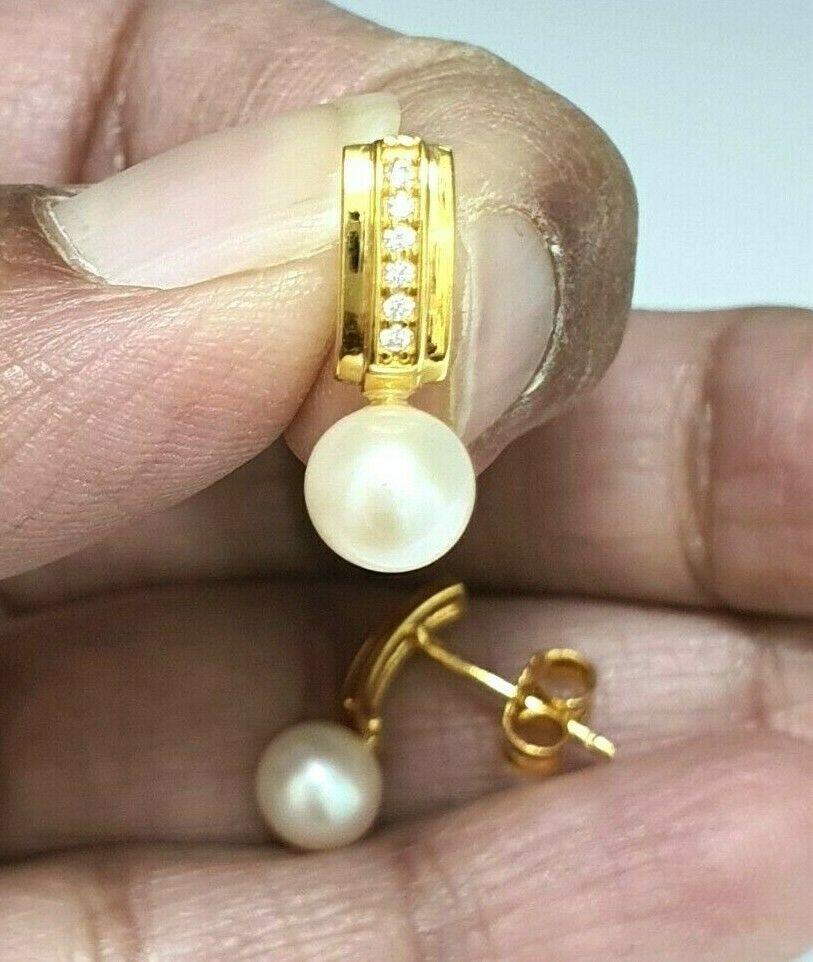 22ct Yellow Gold Freshwater Pearls & Cubic Zirconia Stud Earrings