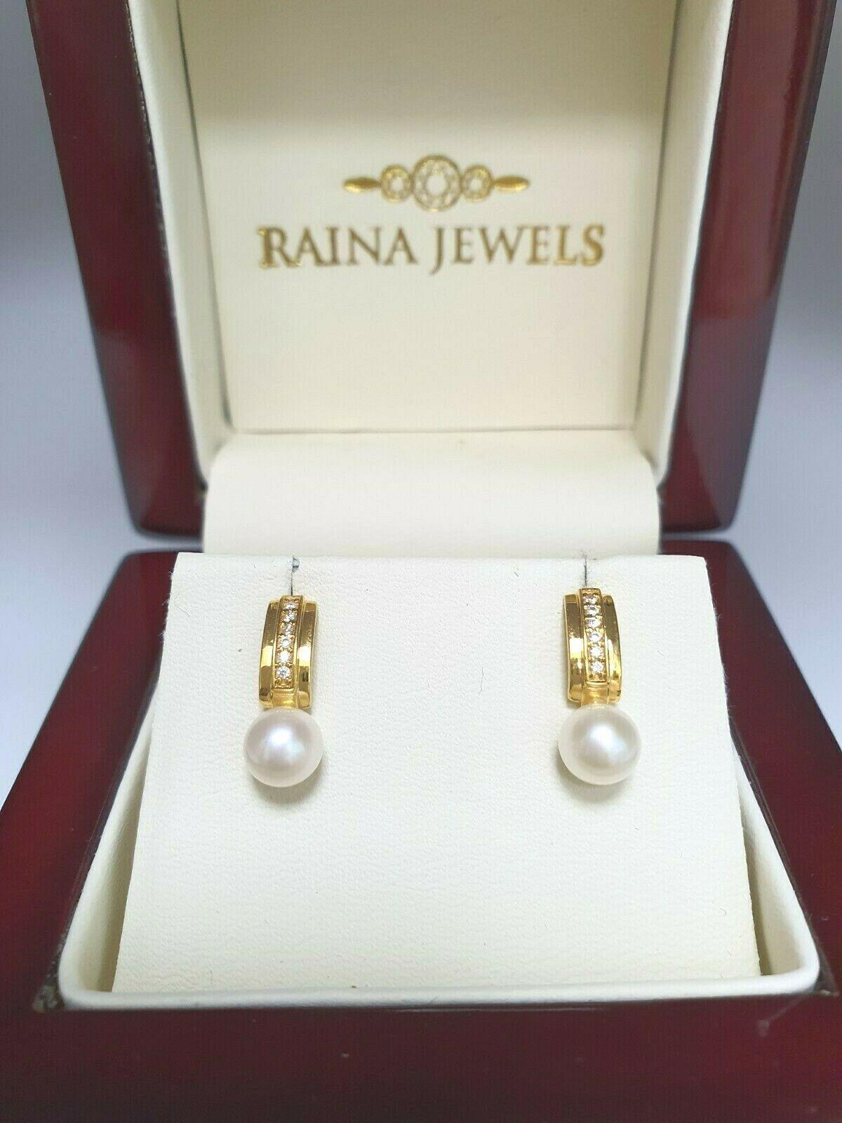 22ct Yellow Gold Freshwater Pearls & Cubic Zirconia Stud Earrings