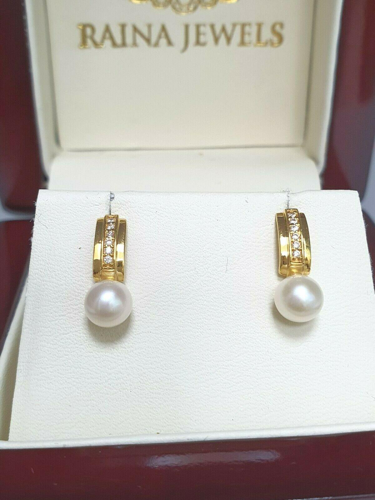 22ct Yellow Gold Freshwater Pearls & Cubic Zirconia Stud Earrings