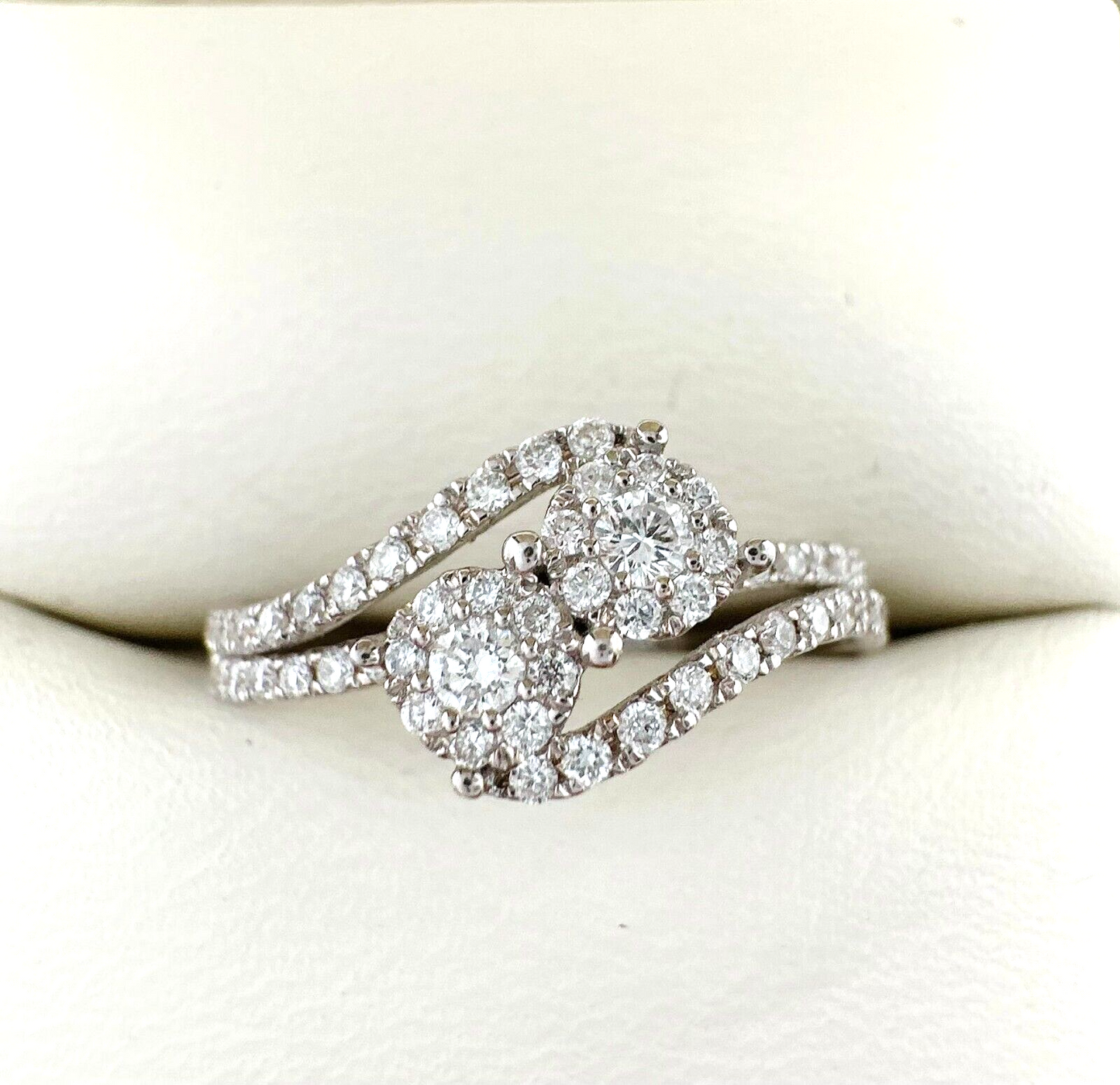 18Carat White Gold Double Row Diamond Cluster Ring 0.40 carats GH SI Hallmark