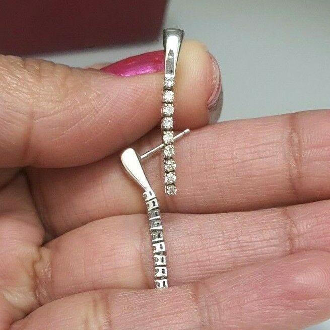 9ct White Gold Diamonds Line Of Love Drop Earrings 0.15cts