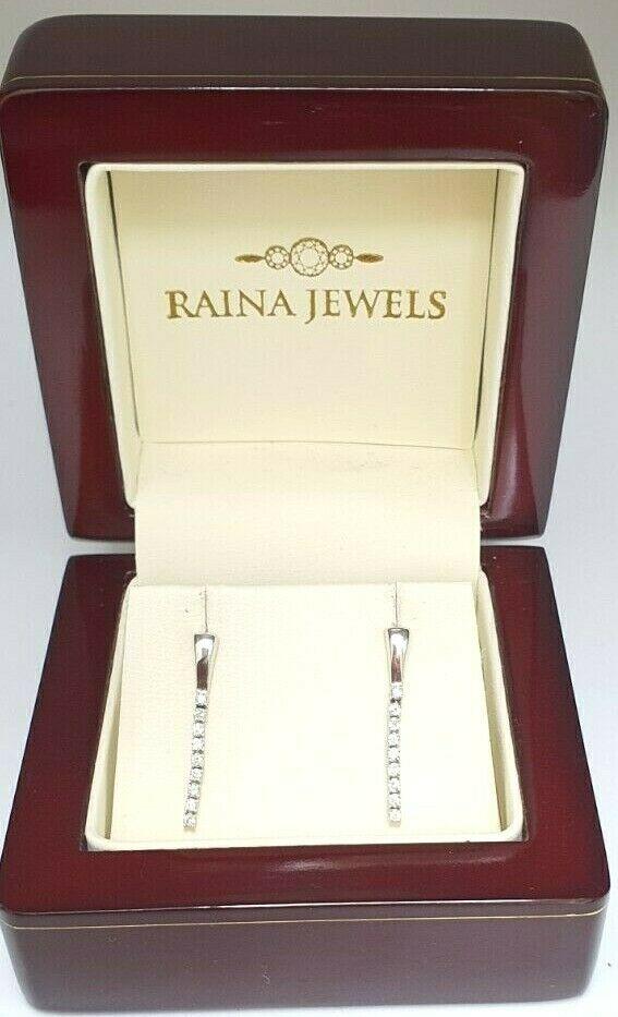 9ct White Gold Diamonds Line Of Love Drop Earrings 0.15cts