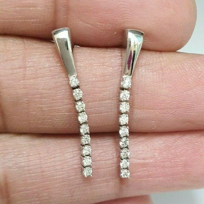 9ct White Gold Diamonds Line Of Love Drop Earrings 0.15cts