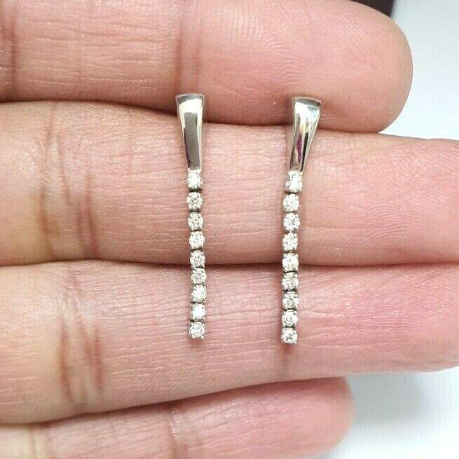 9ct White Gold Diamonds Line Of Love Drop Earrings 0.15cts