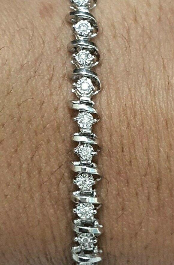 9ct White Gold Diamond Bracelet Illusion Set 0.50cts 7.0''Inches Hallmarked