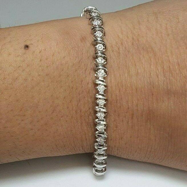 9ct White Gold Diamond Bracelet Illusion Set 0.50cts 7.0''Inches Hallmarked