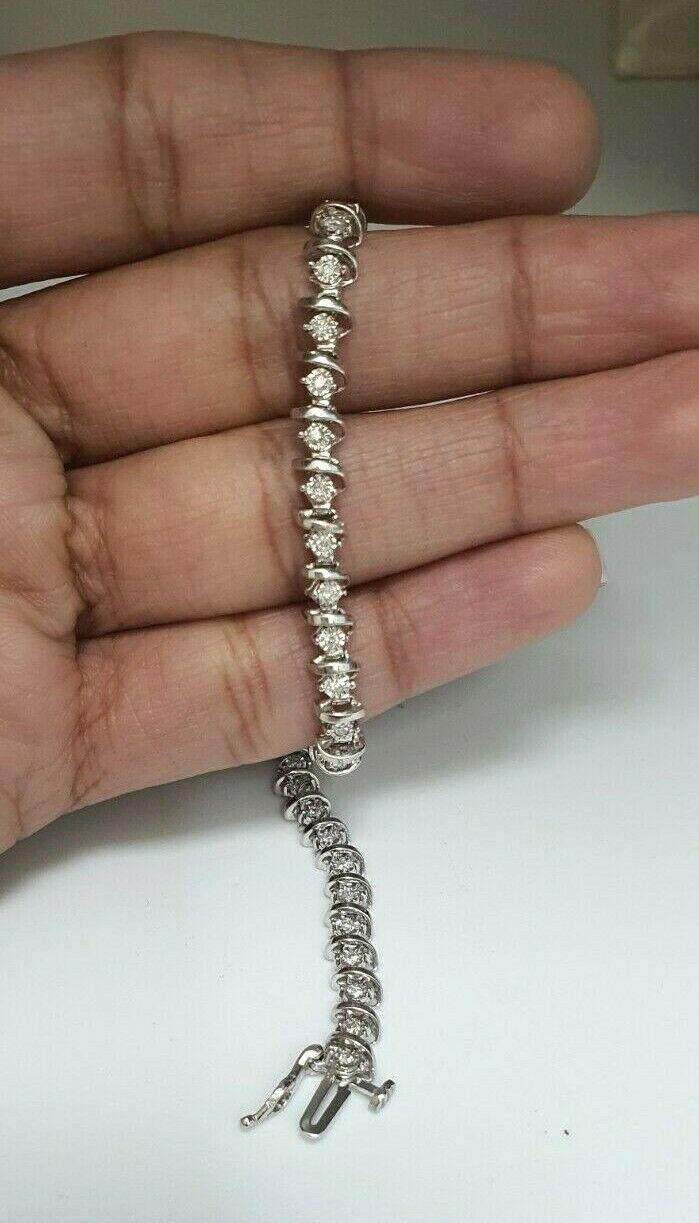 9ct White Gold Diamond Bracelet Illusion Set 0.50cts 7.0''Inches Hallmarked