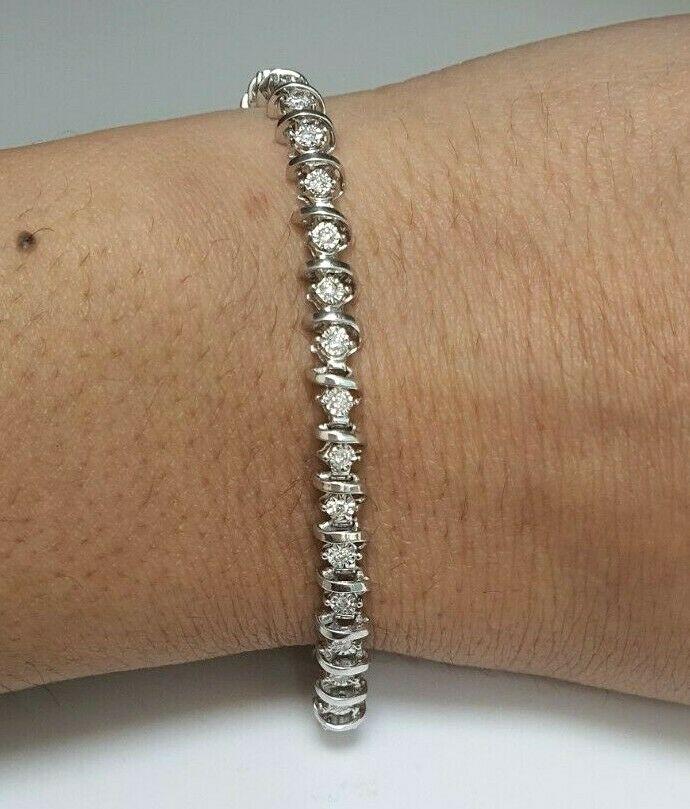 9ct White Gold Diamond Bracelet Illusion Set 0.50cts 7.0''Inches Hallmarked