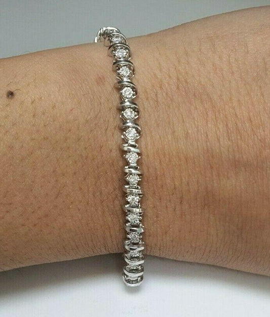 9ct White Gold Diamond Bracelet Illusion Set 0.50cts 7.0''Inches Hallmarked