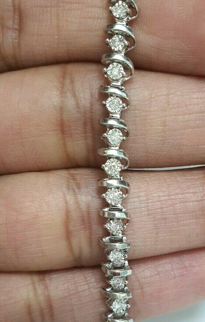 9ct White Gold Diamond Bracelet Illusion Set 0.50cts 7.0''Inches Hallmarked