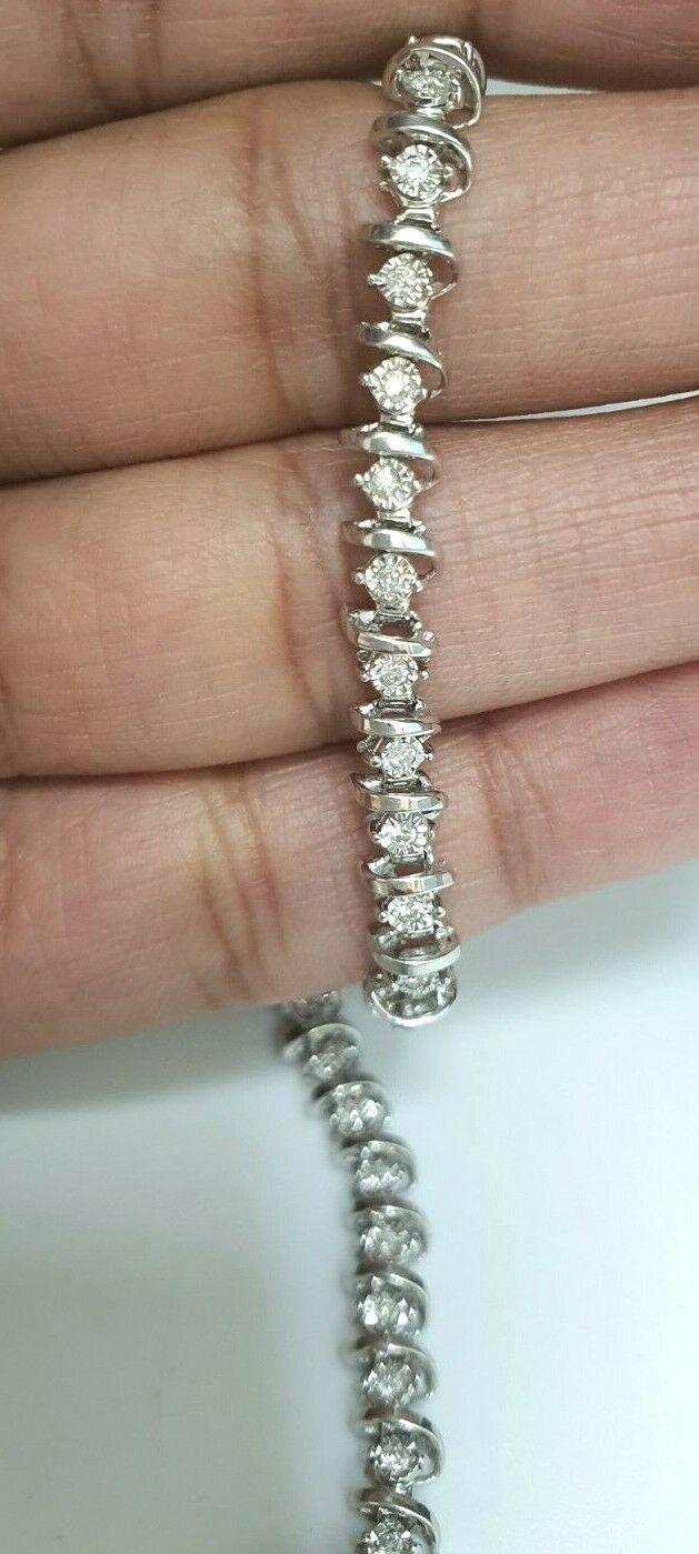 9ct White Gold Diamond Bracelet Illusion Set 0.50cts 7.0''Inches Hallmarked