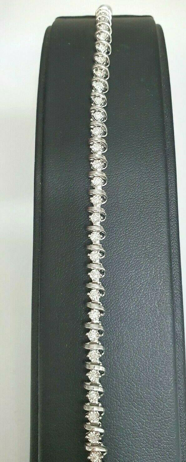 9ct White Gold Diamond Bracelet Illusion Set 0.50cts 7.0''Inches Hallmarked