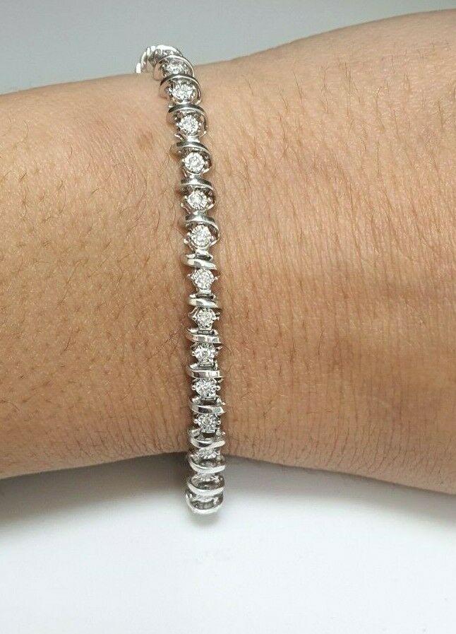 9ct White Gold Diamond Bracelet Illusion Set 0.50cts 7.0''Inches Hallmarked