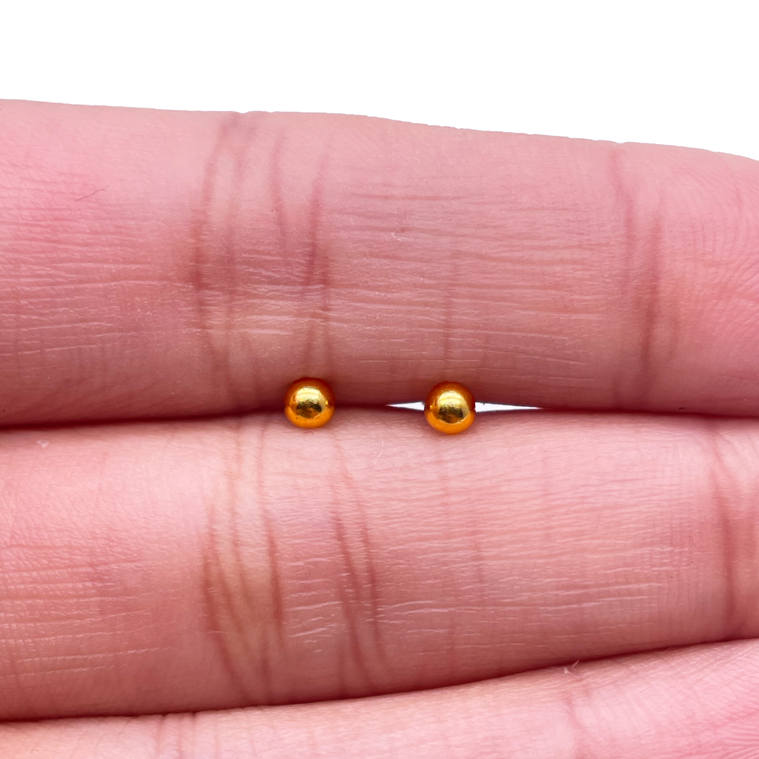 22ct Yellow Plain Gold Round Ball Children's Earrings 2.5mm