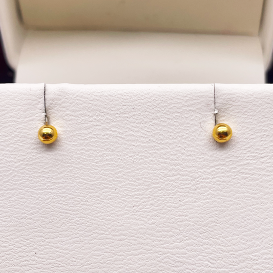 22ct Yellow Plain Gold Round Ball Children's Earrings 2.5mm