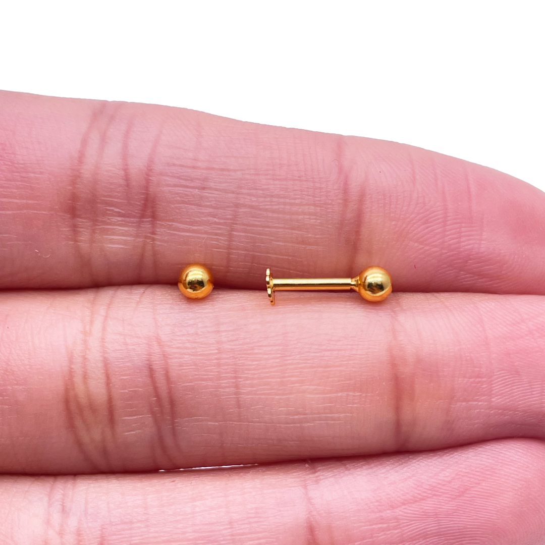 22ct Yellow Plain Gold Round Ball Children's Earrings 3.0mm