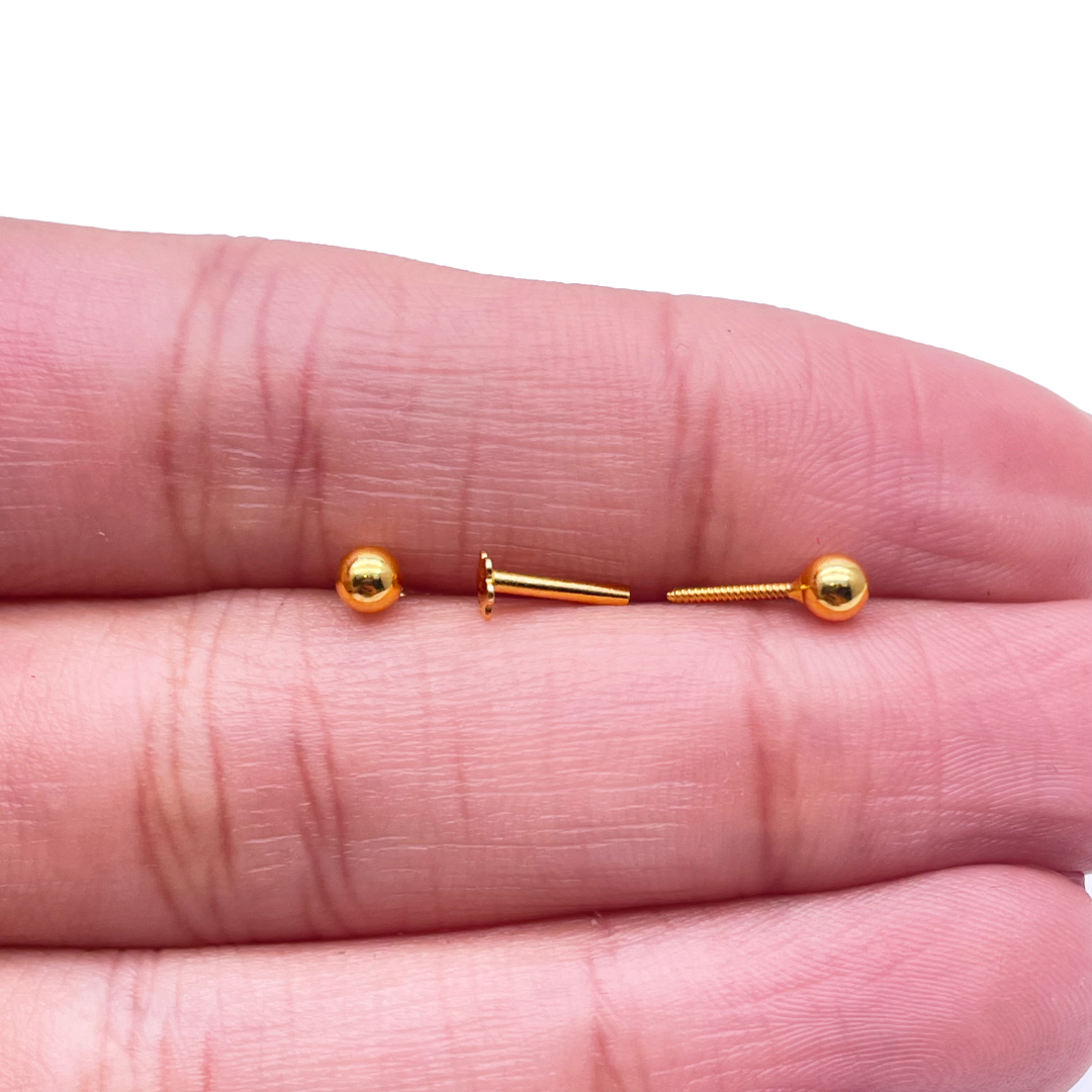 22ct Yellow Plain Gold Round Ball Children's Earrings 3.0mm