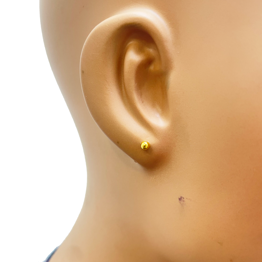 22ct Yellow Plain Gold Round Ball Children's Earrings 3.0mm