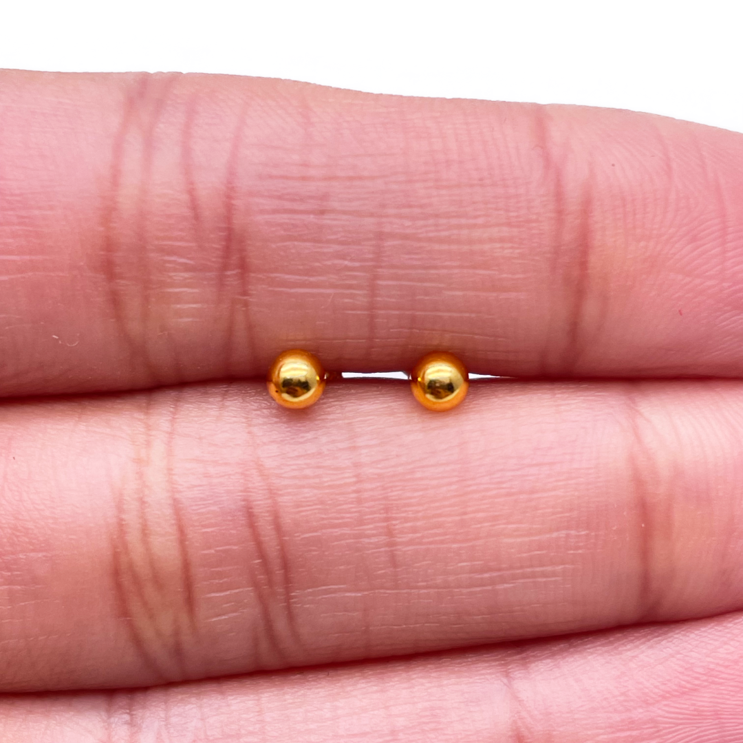 22ct Yellow Plain Gold Round Ball Children's Earrings 3.0mm