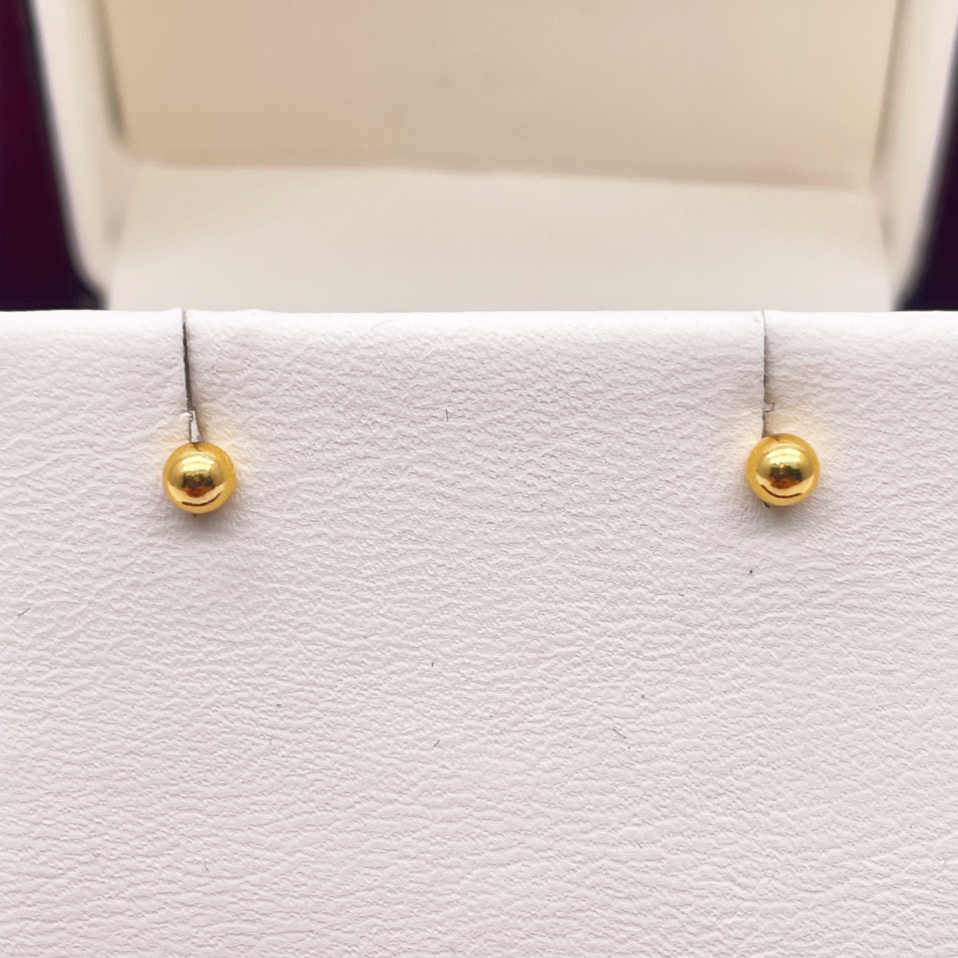 22ct Yellow Plain Gold Round Ball Children's Earrings 3.0mm