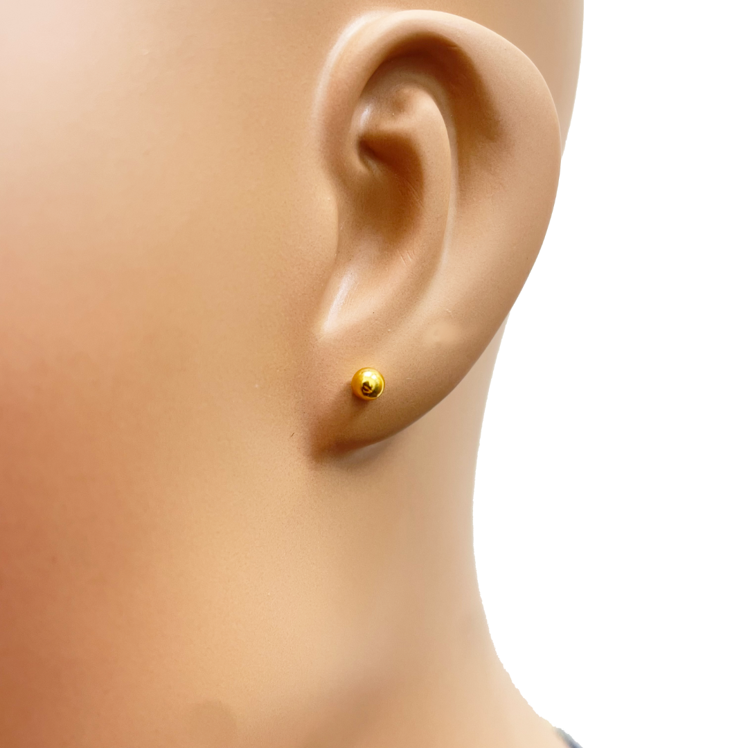 22ct Yellow Plain Gold Round Ball Children's Earrings 3.5mm