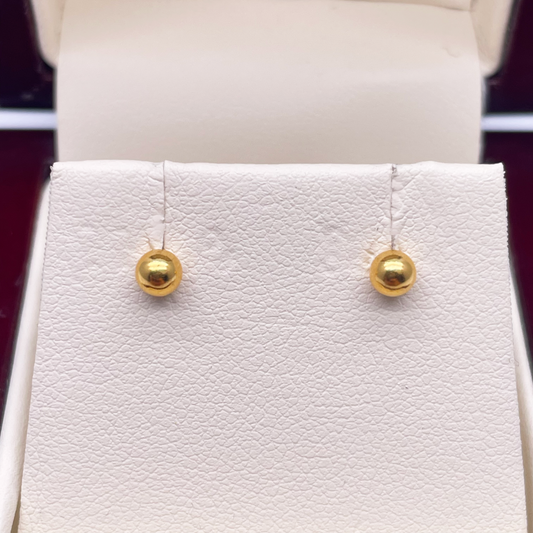 22ct Yellow Plain Gold Round Ball Children's Earrings 3.5mm