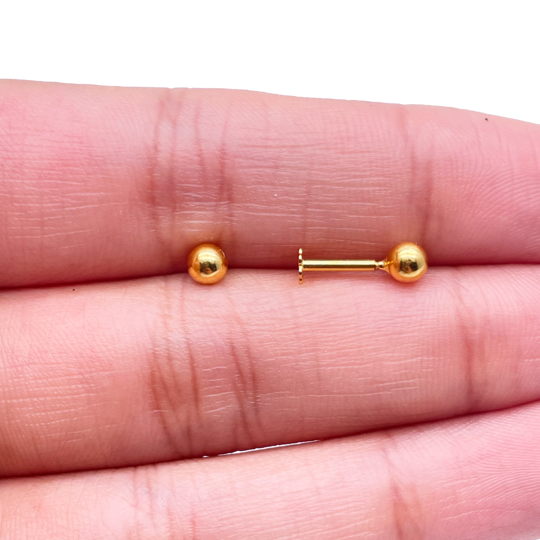 22ct Yellow Plain Gold Round Ball Children's Earrings 3.5mm