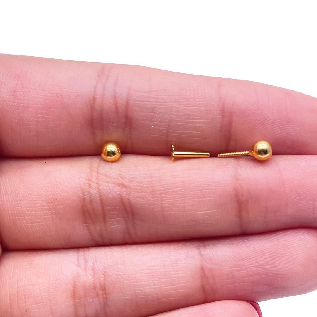 22ct Yellow Plain Gold Round Ball Children's Earrings 3.5mm