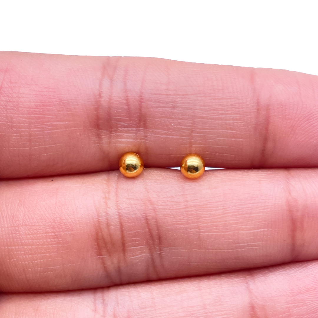 22ct Yellow Plain Gold Round Ball Children's Earrings 3.5mm