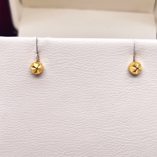 22ct Yellow Gold Diamond Cut Flower Round Ball Children's Earrings 3.2mm