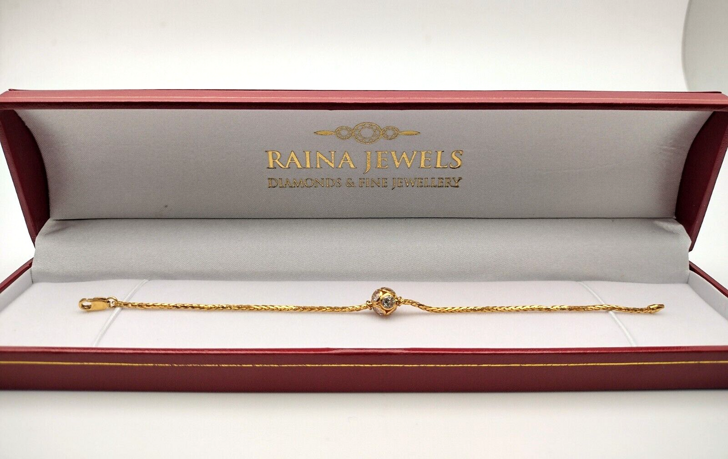 22ct Yellow Gold & Cubic Zirconia Glitter Ball Ladies Bracelet 6.5 inches