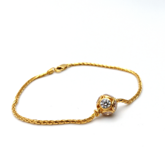 22ct Yellow Gold & Cubic Zirconia Glitter Ball Ladies Bracelet 6.5 inches